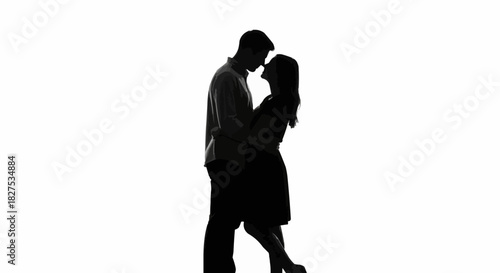 Silhouette of a Couple Embracing in a Romantic Moment.
