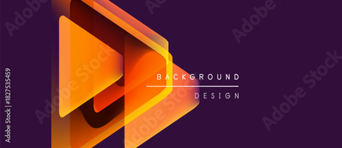 Abstract orange triangles overlap purple backdrop. Modern design elements create dynamic visual effect. Text reads background design.