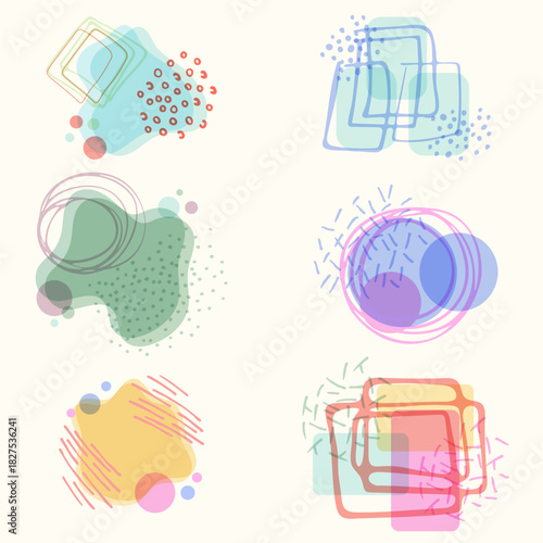 Soft Pastel Abstract Blob Set Transparency and Overlays