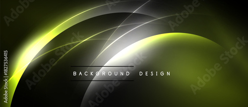 Abstract design features curved lines, gradients. Yellow, white hues dominate dark background. Modern aesthetic, simple composition.