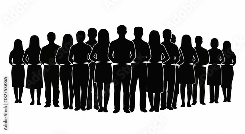 Diverse Group of People Silhouettes Standing Together in Unity.