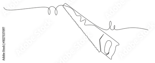 Continuous line art of a saw with beautiful curved lines. This icon is for a hardware store banner, vector illustration.