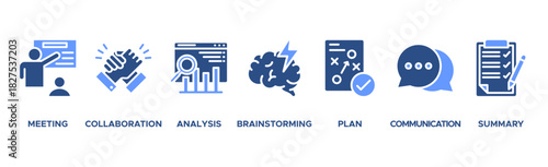 Brief banner web icon vector illustration concept for a briefing of business plan with an icon of meeting, collaboration, analysis, brainstorming, plan, communication, and summary