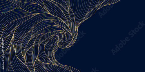 Vector luxury flower pattern, gold floral line art, elegant art deco, Japanese details, abstract background rich vintage charm. Premium leaves plant illustration. Nature ornament