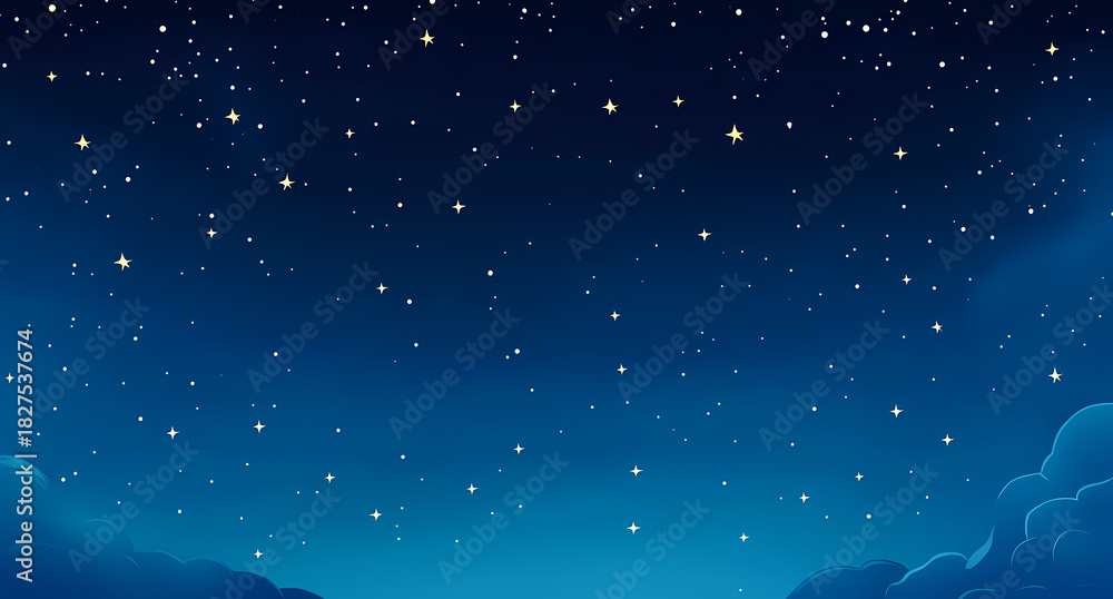 Naklejka premium Starry Night Sky Over Clouds
