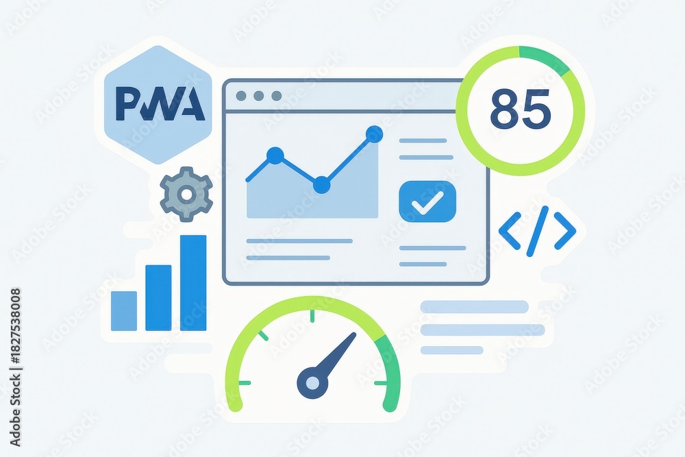 Obraz premium Advanced analytics dashboard showcasing PWA metrics with performance optimization indicators and visual data representations illustrating progress and efficiency metrics