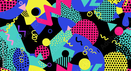 Retro 80s or 90s style abstract seamless pattern with geometric shapes