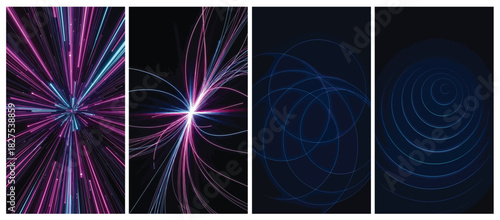 Vibrant abstract light trails and particle effects on a dark background