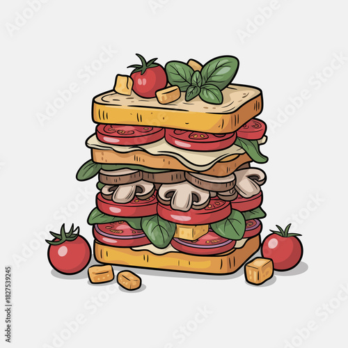 A visually appealing multi-layered sandwich piled high with fresh ingredients represents a gourmet delight that any food lover would relish, showcasing creativity in meals.