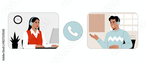 This illustration depicts a lively video call between a man and woman, showcasing the modern dynamics of communication and connection in a digital age.