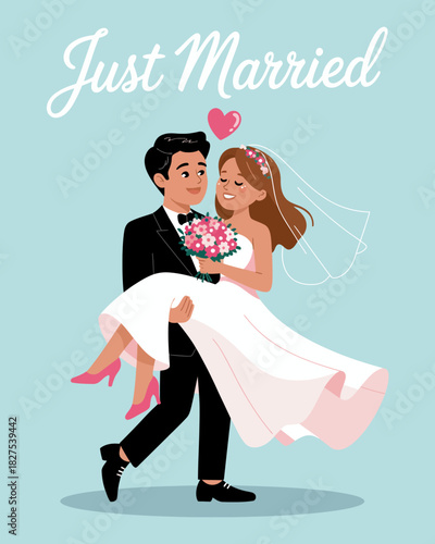 A joyful image of a couple, just married, sharing a loving moment as they celebrate together, capturing the essence of love, commitment, and happiness in a romantic setting.