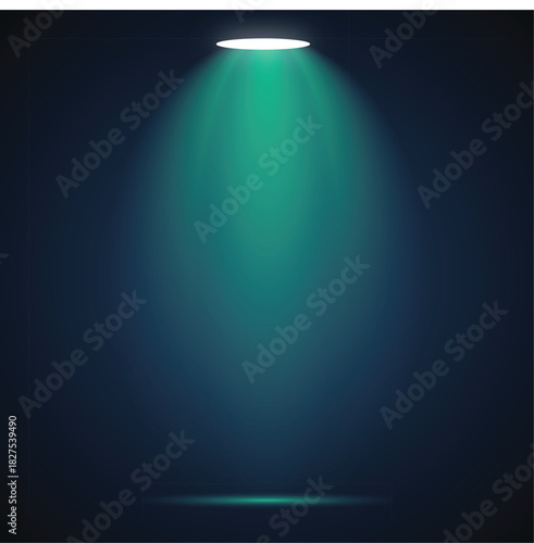 Stage spotlight illuminates empty area with vibrant teal-blue glow