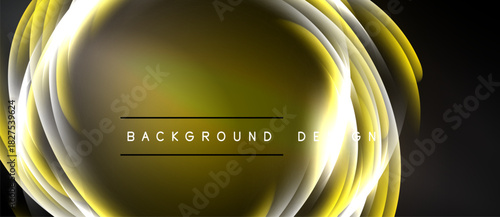 Abstract golden swirls create dynamic oval shape. Dark background emphasizes bright, flowing design. Text reads background design.