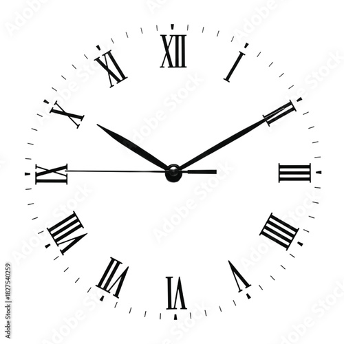 Clock Face with Roman Numerals and Black Hands time dial