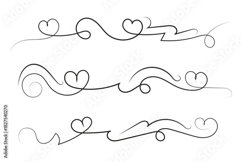 
Hand drawn decorative heart swirls and flourish ornate, Fancy calligraphy curve Line romantic love sign, Valentine's Day lettering scroll on white background
