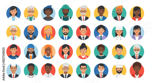Diverse group of people avatars representing various professions and backgrounds