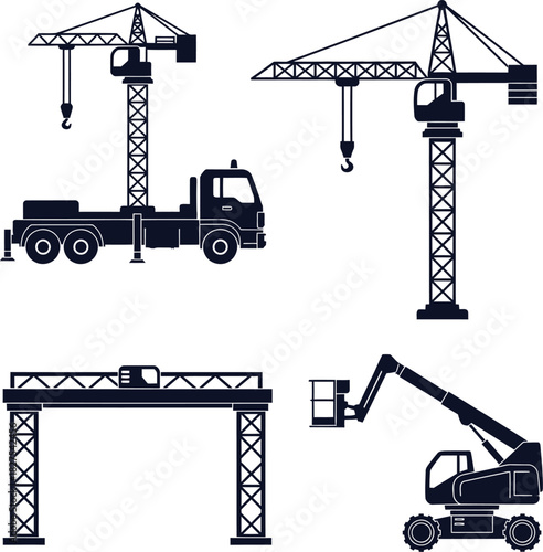 Construction Cranes and Vehicles Set Tower Crane Truck Mounted Crane Gate Crane Keywords: construction, crane, tower crane, truck