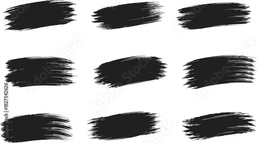 Black paint Brush strokes vector illustration set. black ink lines, vector abstract set with paint brush grunge texture on white background. Paintbrush strokes and ink smear stains