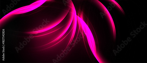 Abstract pink lines flow across black background. Smooth curves create dynamic, glowing visual effect. Minimalist design evokes energy, motion.