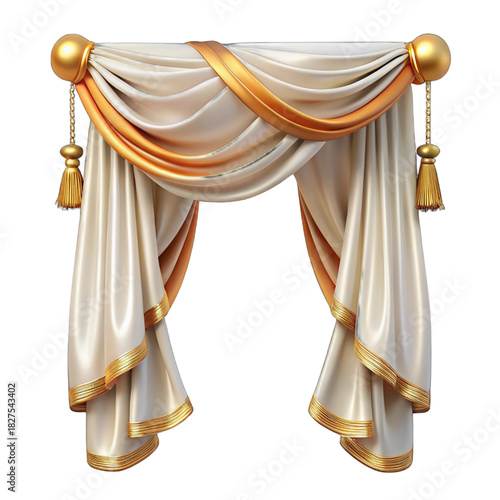 Luxurious cream and gold curtain swag with drapes and tassels