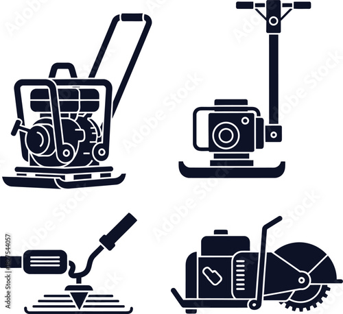 Construction Equipment Silhouettes for Concrete and Paving Keywords: construction, equipment, concrete, paving, compactor, plate