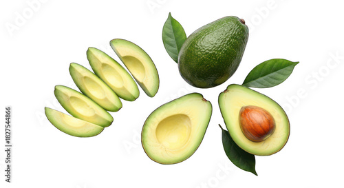 Wallpaper Mural Fresh whole & sliced avocados with green leaves on a dark background Torontodigital.ca