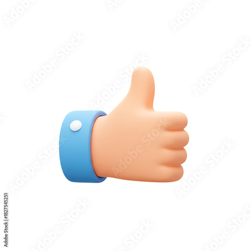3d icon of 3d cartoon hand giving a thumbs up gesture with a blue cuff, isolated on transparent background