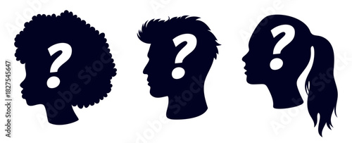 Question Mark in Head Silhouette. Question Mark Silhouette. Thinking and Curiosity Concept Vector.