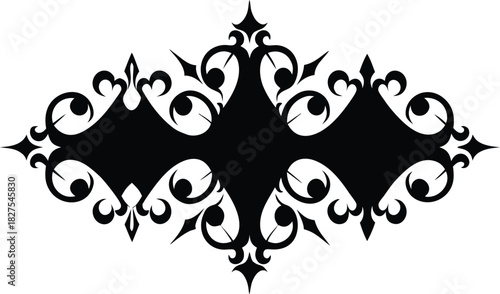Ornate black decorative flourish with a central diamond shape