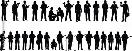 Vector Silhouette Collection of Business Professionals and Musicians, Illustrating Concepts of Communication, Public Speaking, Media, .