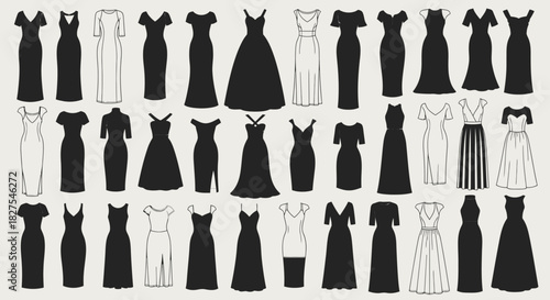 Collection of various black and white dress silhouettes