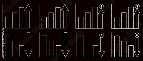 Bar graph white line set for charts, data, economics, etc. Normal/$