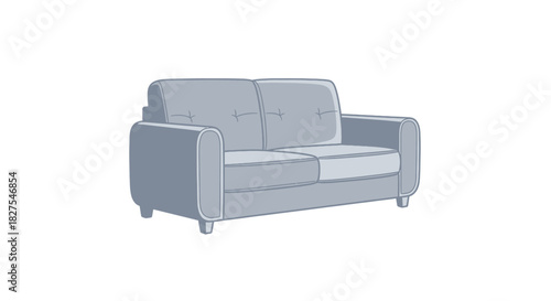 A gray couch with two seats and a modern design