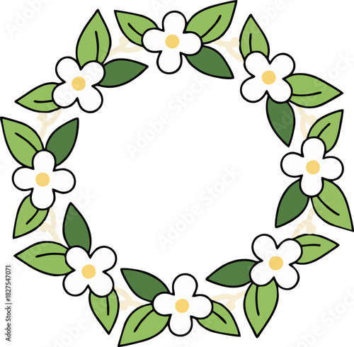 Jasmine Flower Wreath – Simple White Blossom Vector Frame