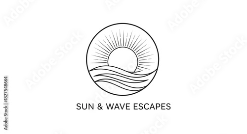Minimalist logo of sun and waves for travel company