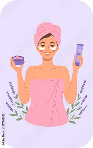 A cheerful woman in a spa setting holding skincare products, embodying self-care and relaxation, emphasizing the vitality of personal grooming and healthy skin practices.