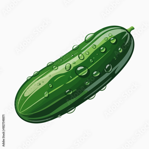 A close-up view of a fresh cucumber glistening with water droplets, emphasizing its crunchiness and freshness, perfect for food bloggers and healthy lifestyle advocates.