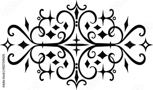 Elegant black ornate flourish with stars and diamonds