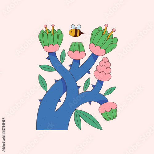 whimsical flowers with a bee