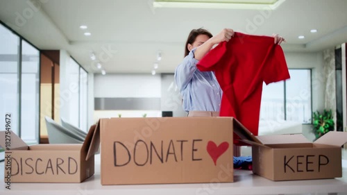 Wardrobe Decluttering: Woman Cleans, Sorts
