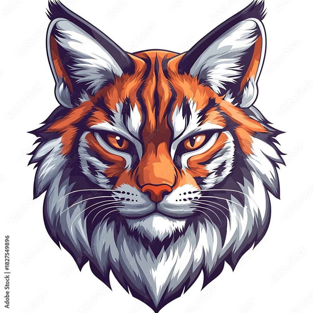 Fototapeta premium Fierce Bobcat Head Illustration with Orange and photo White Fur lynx wildcat