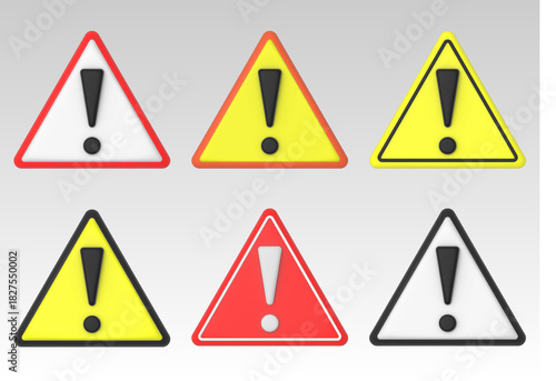 3D illustration icon warning signs alert danger attention hazard exclamation caution graphic urgent safety symbol element design