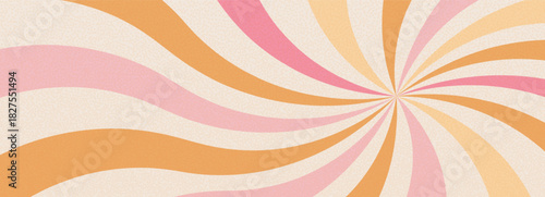 Groovy twisted starburst background. Retro spiral sun rays abstract illustration. Vector wavy dynamic lines decoration. Radial carnival stripes vintage backdrop. Sunburst textured 70s pop art design.