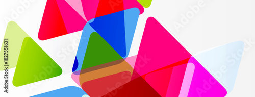 Abstract composition featuring overlapping colorful triangles. Bright hues create dynamic visual texture, modern design element.