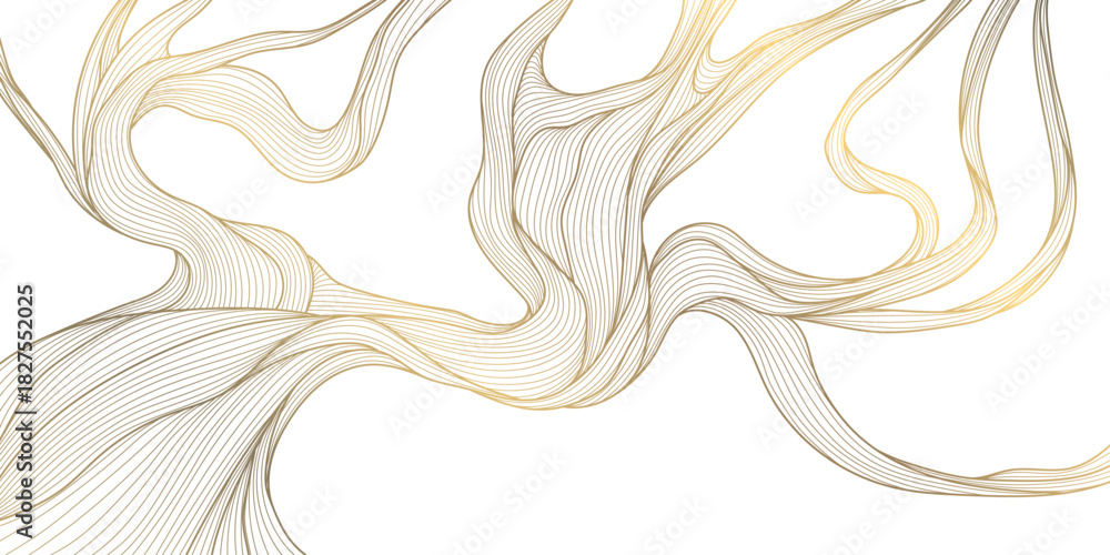 Naklejka premium Luxury gold line tree pattern, organic textures, abstract background with modern botanical charm. Premium vector illustration for wallpapers, wedding invitations, spa branding