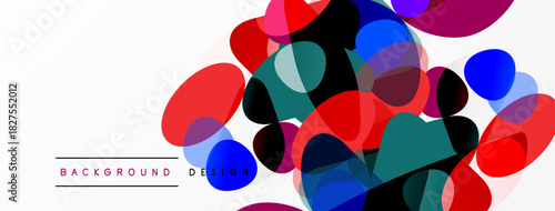 Abstract colorful shapes overlap white space. Modern design elements create dynamic visual texture. Background suggests creativity, innovation.