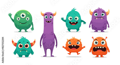 Collection of cute and colorful cartoon monsters