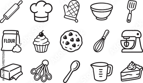 A collection of hand-drawn baking icons. A visual feast for baking enthusiasts. Perfect for websites, infographics, and more.