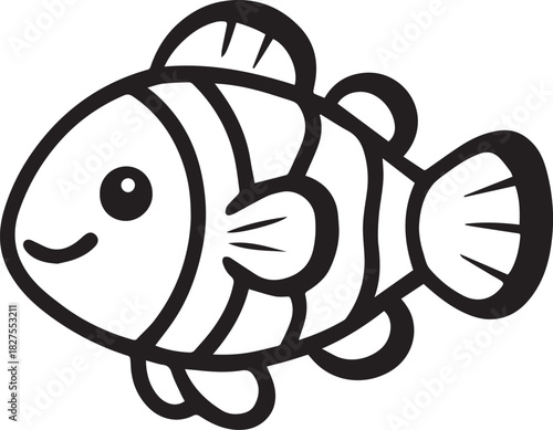 A charming cartoon clownfish, rendered in a clean, minimalist style. It embodies simplicity and clarity, emphasizing the endearing characteristics of the aquatic creature.