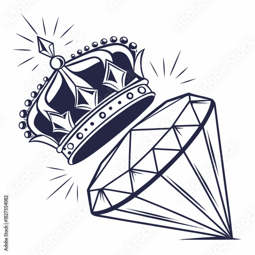 A royal crown sparkles above a large faceted diamond symbolizing wealth luxury and supreme value